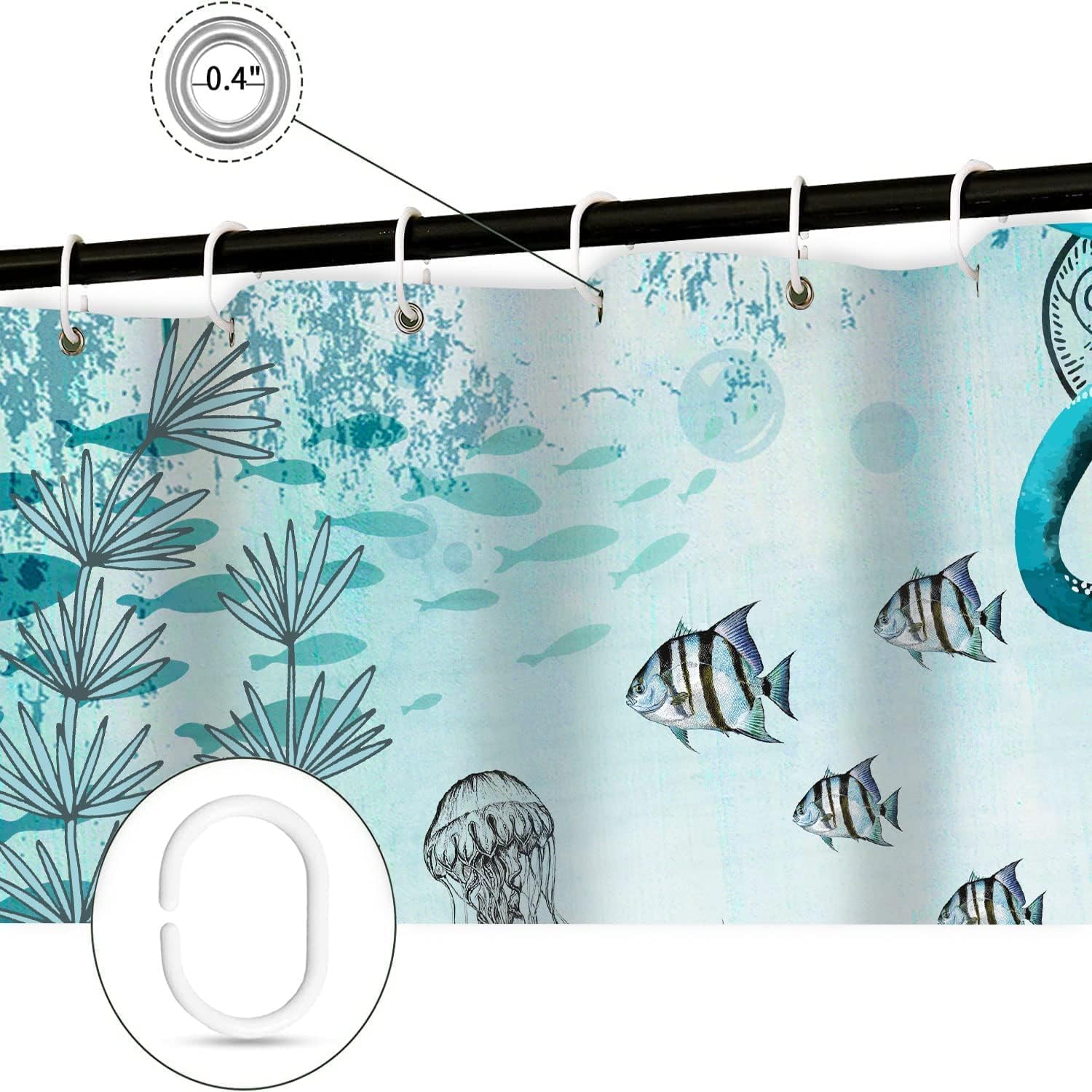 Wathon Sea Turtle Octopus Shower Curtain Blue Teal Ocean Bath Curtain Fish Underwater Animal Seashell Jellyfish Coastal Theme Bathroom Decor Set Hooks Included 70X84IN