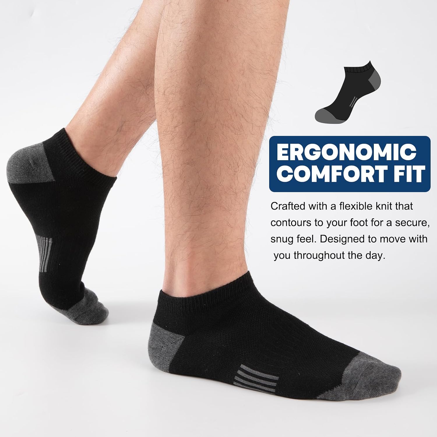 13 Pairs Mens Ankle Socks Size 10-13, Lightweight Athletic Running Socks, Breathable Low Cut Socks for Men
