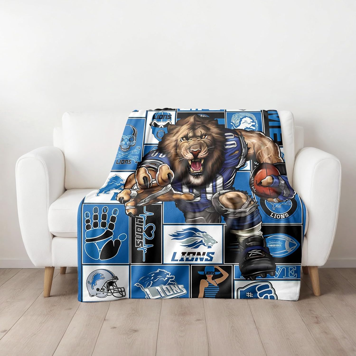 American Football Series: Detroit Throw Blanket (L80 xW60) Bold 3D Effect Use Throw for Outdoor, Travel, Vacation, Nap, and Relaxation or Game Day for Fans - Image 2