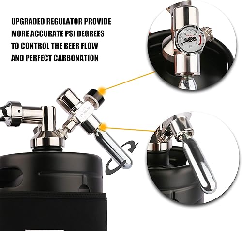 Miniatura 5 de TMCRAFT Sistema de grifo Growler de 64 onzas, mini barril de acero inoxidable presurizado con chaqueta enfriadora, sistema dispensador portátil para