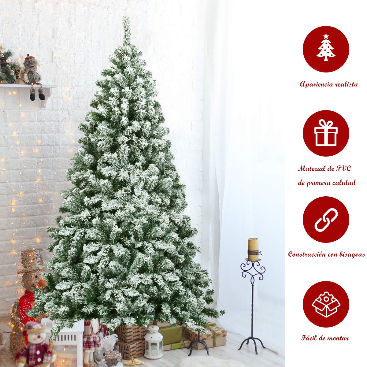 COSTWAY Árbol de Navidad Artificial 180 cm, Arbol de Navidad Nevado con Nieve, Agujas de PVC de 928 Ramas, Arvore de Natal con Soporte de Metal para Hogar Oficina Fiesta