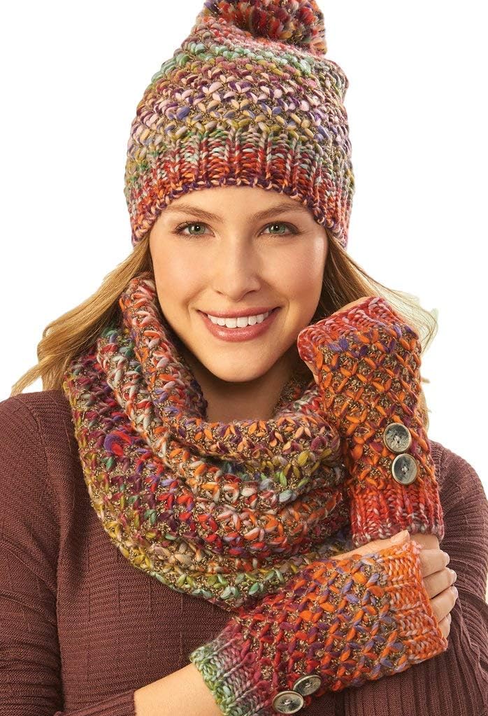 Charlie Paige Three (3) Piece Winter Set including Infinity Scarf, Stocking Hat with Pom Pom, and Fingerless Gloves