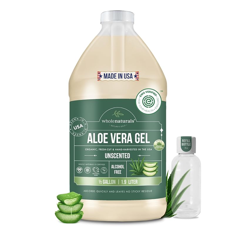 WHOLENATURALS Gel de Aloe Vera Orgânico sem Fragrância, Prensado a Frio, 1,92 L, com Frasco de Viagem