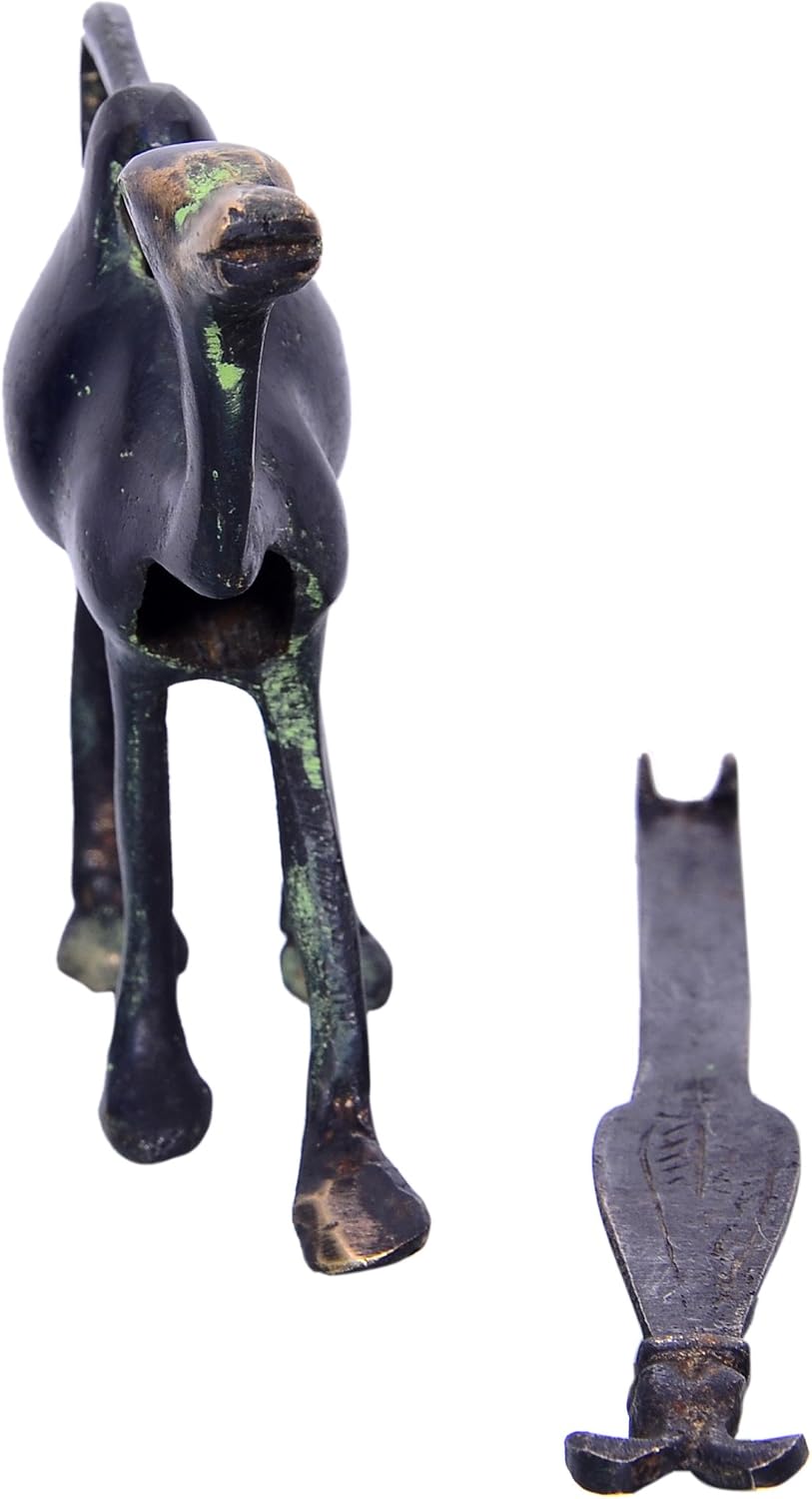 Purpledip Brass Antique Finish Lock (Padlock) & Push Key: Unique Camel Design (10366)