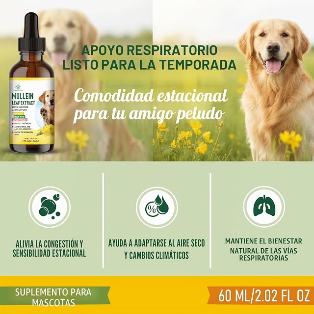 Foto 6 de 7 de Gotas de verbasco para Apoyo pulmonar y Tos en Perros y Gatos. Alivia Tos de Perrera, Tos Seca y húmeda