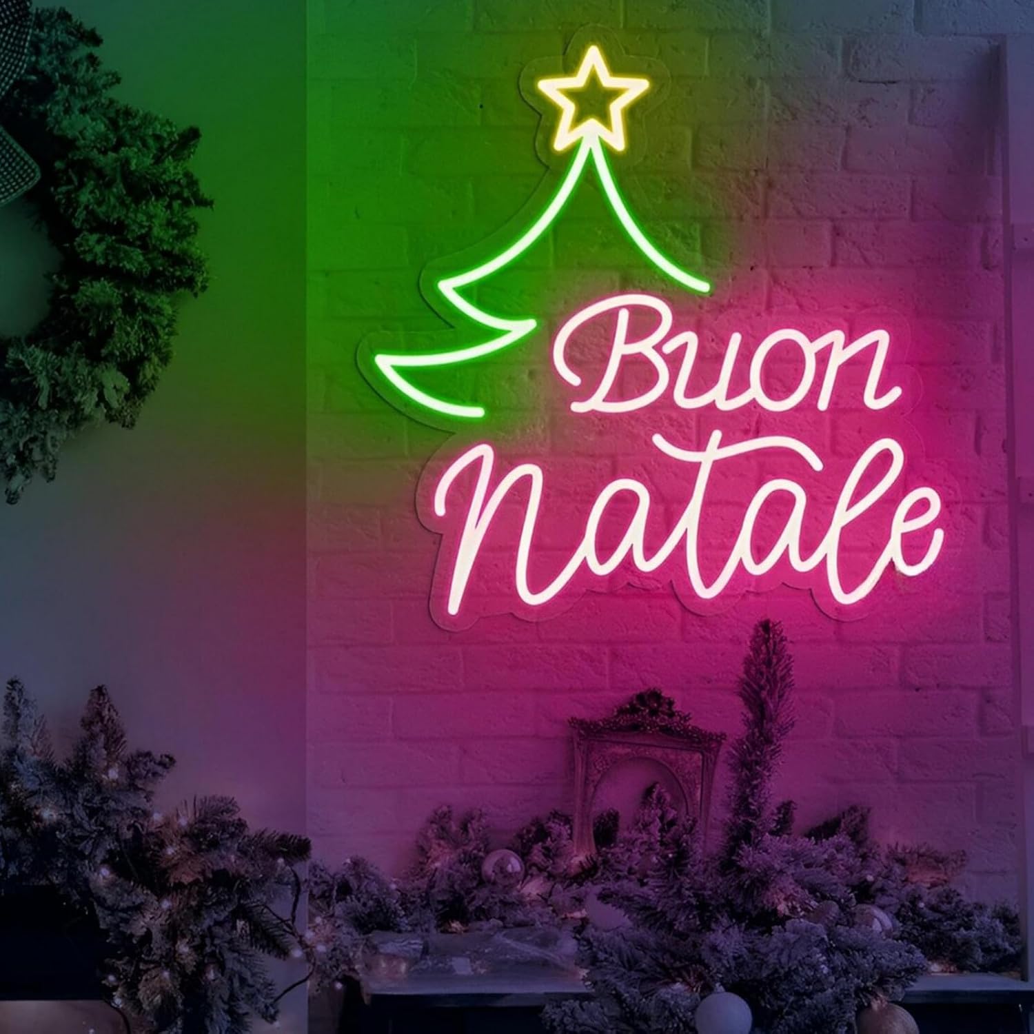Buon Natale Christmas Tree Neon Sign Merry Christmas Led Light Buon Natale Decor Happy New Year Gifts Holiday Decoration, 13"x13"