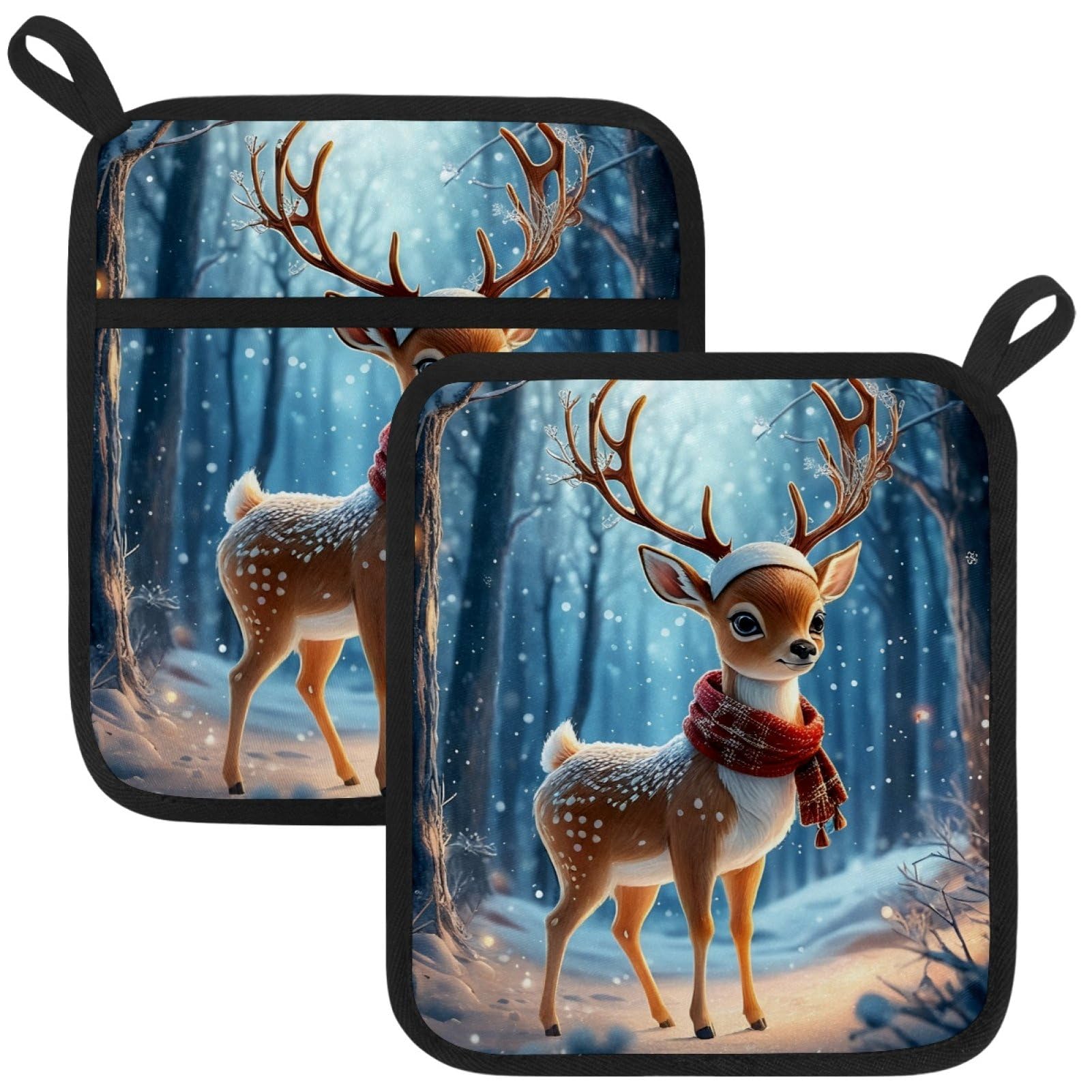 VAPOKF Christmas Sika Deer Pot Holder, Heat Resistant Oven Cloths, Potholders & Oven Gloves, for Kitchen Cooking & Baking, Thick & Safe, Protection of Hands From Hot Utensils