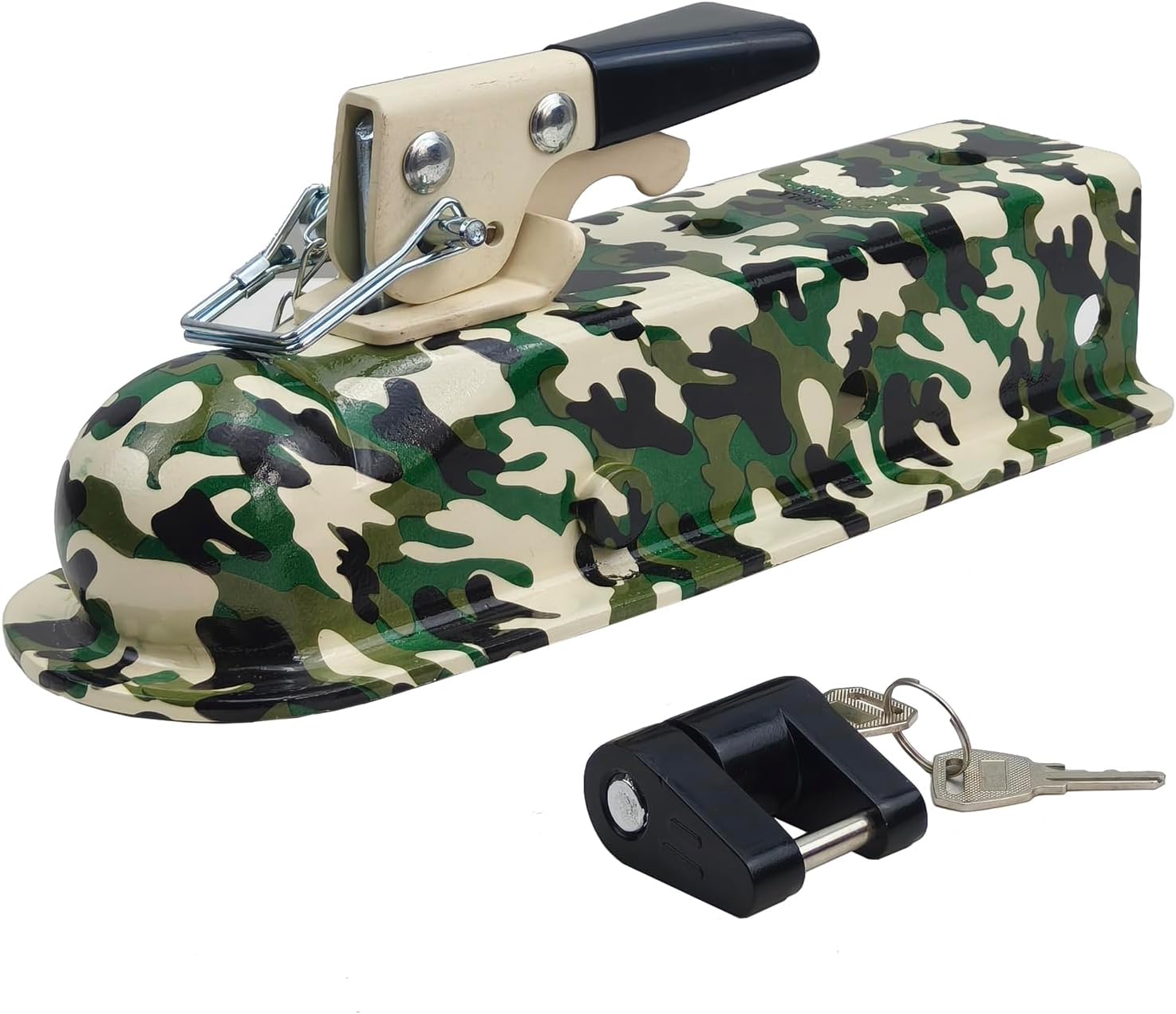 Straight Trailer Coupler for 2-inch Channel, 2-inch Hitch Ball, 3500 lbs. with Safety Pin & Coupler Lock, Powder Coating and Camo Print Finish(2x2)