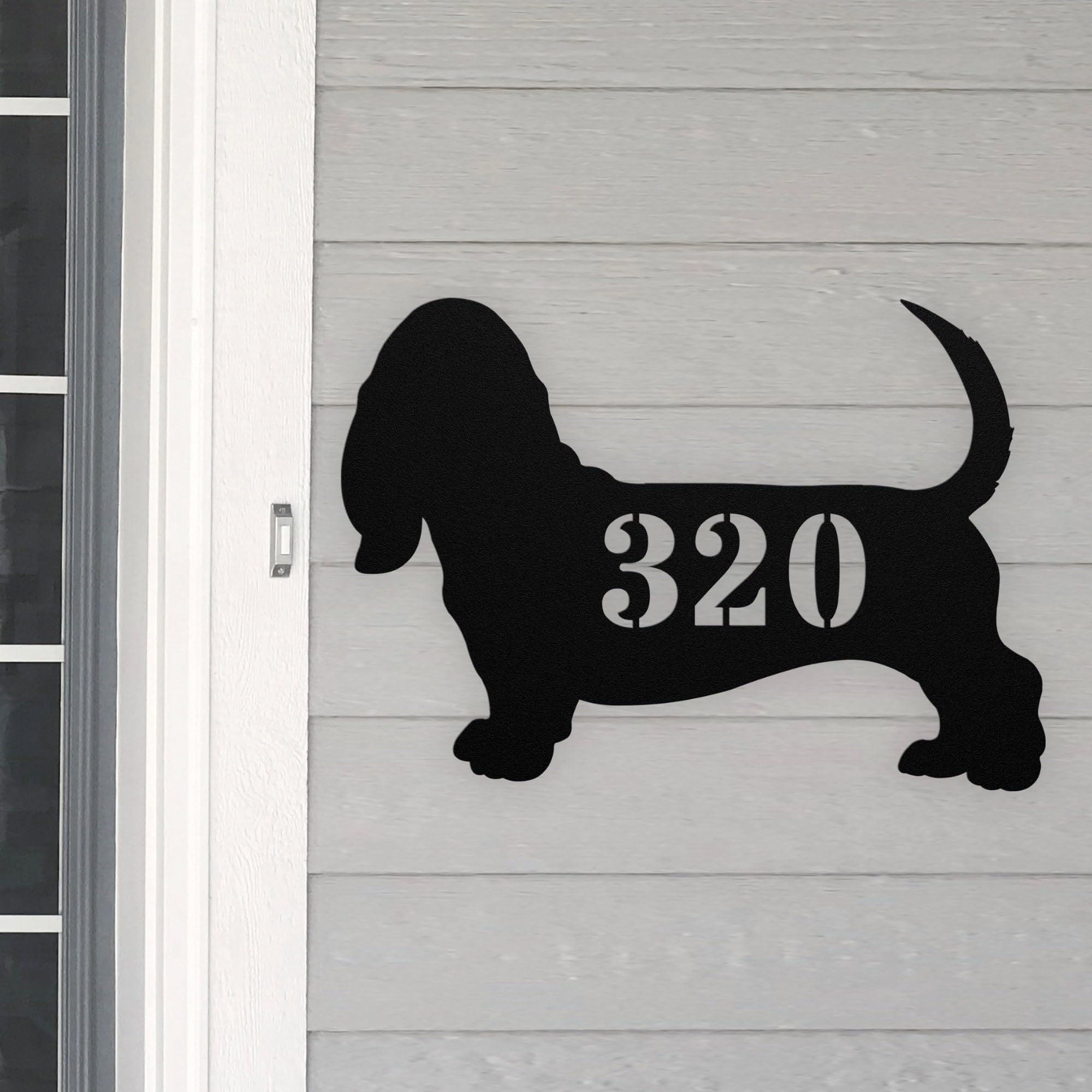 Custom Basset Hound Address Sign – Personalized Metal Wall Art With House Numbers, Yard Sign For Front Porch, Dog Lover Gift