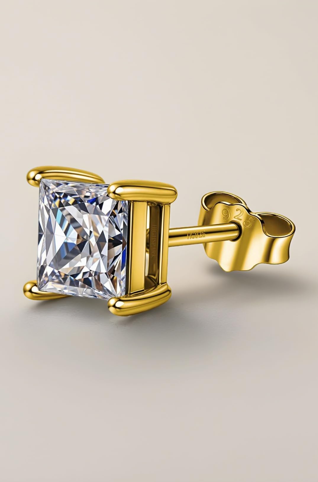 HIGHSPARK 925 Silver Men's Square Solitaire Stud Earring | 92.5 Sterling Silver and Diamond like Brilliance Sparkling Zirconia | Single Stud for Men | Lovely Gift