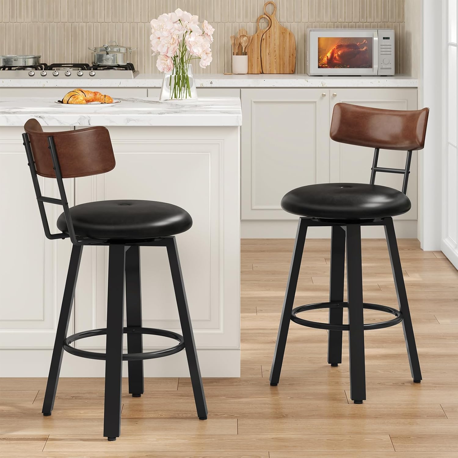 HOOBRO Bar Stools, 360° Swivel Bar Stools Set of 2 | 25.6" Counter Height Bar Chairs, Counter height stools,Tall counter height bar stools,Barstools,Counter stools