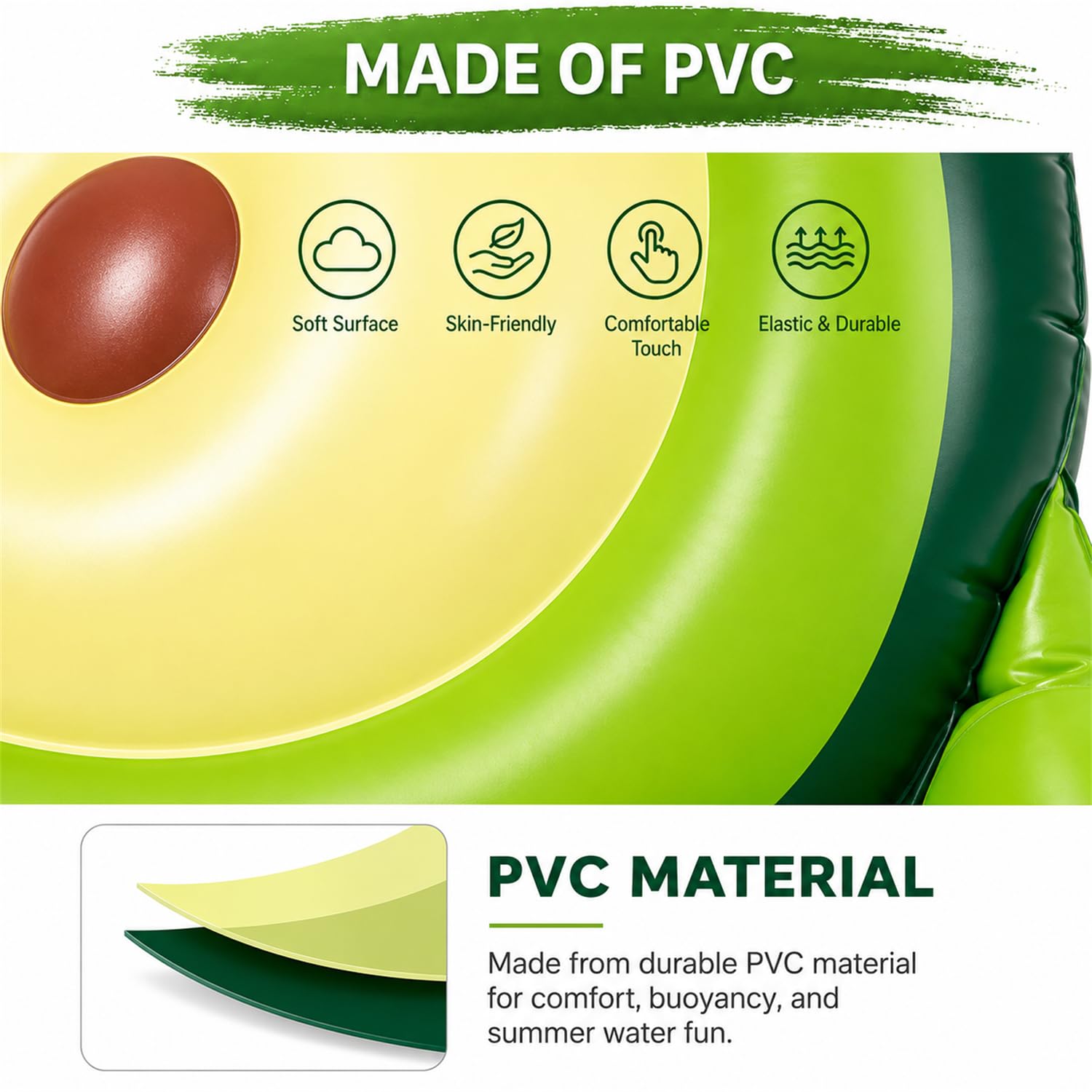 Poltrona Galleggiante Gonfiabile a Forma di Avocado per Piscina, Sedile in Rete con Braccioli, Galleggiante da Acqua per Adulti, Spiaggia, Lago, Party e Relax Estivo