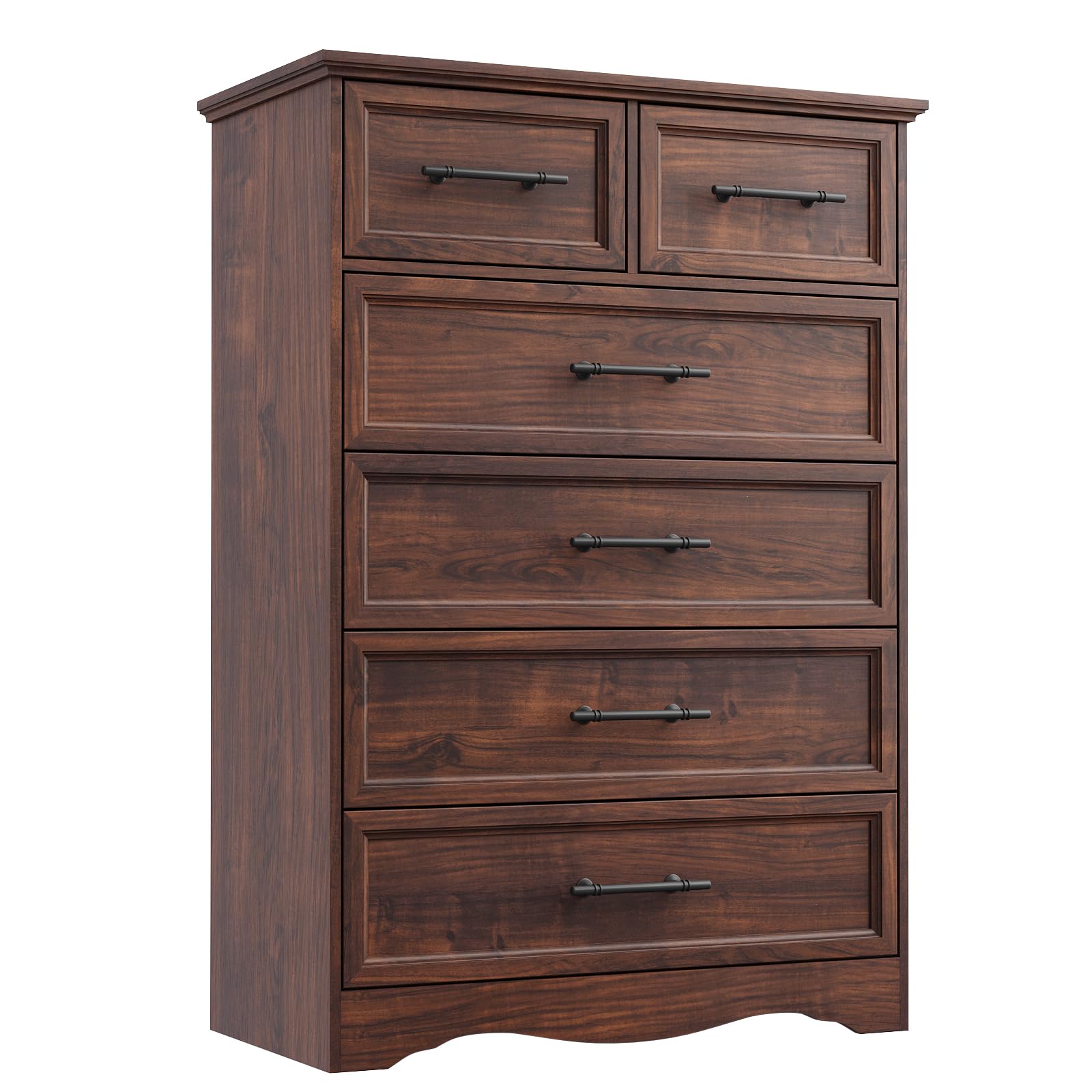 YANSNWO Walnut Farmhouse 6-Drawer Dresser