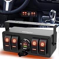 Vista 1 de Nilight Caja de interruptor basculante de 4 cuadrillas 12V SPST ON Off Interruptores de palanca PD tipo C y QC 3.0 USB Sockcet Voltímetro Luz LED