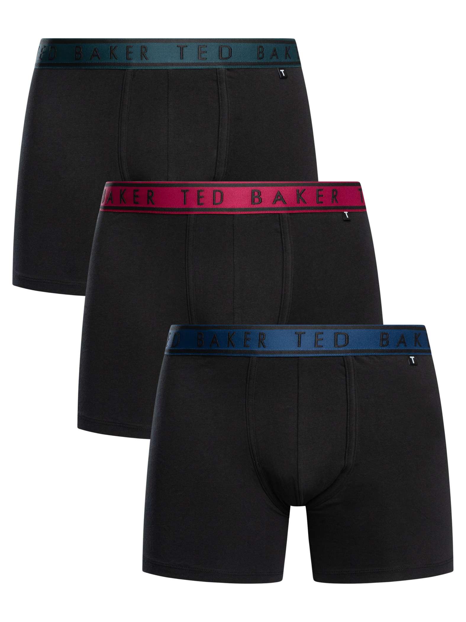Ted Baker 3-Pack Cotton Fashion Boxer Brief,Black With Reflecting Pool/Beaujolais/Estate Blue,XL