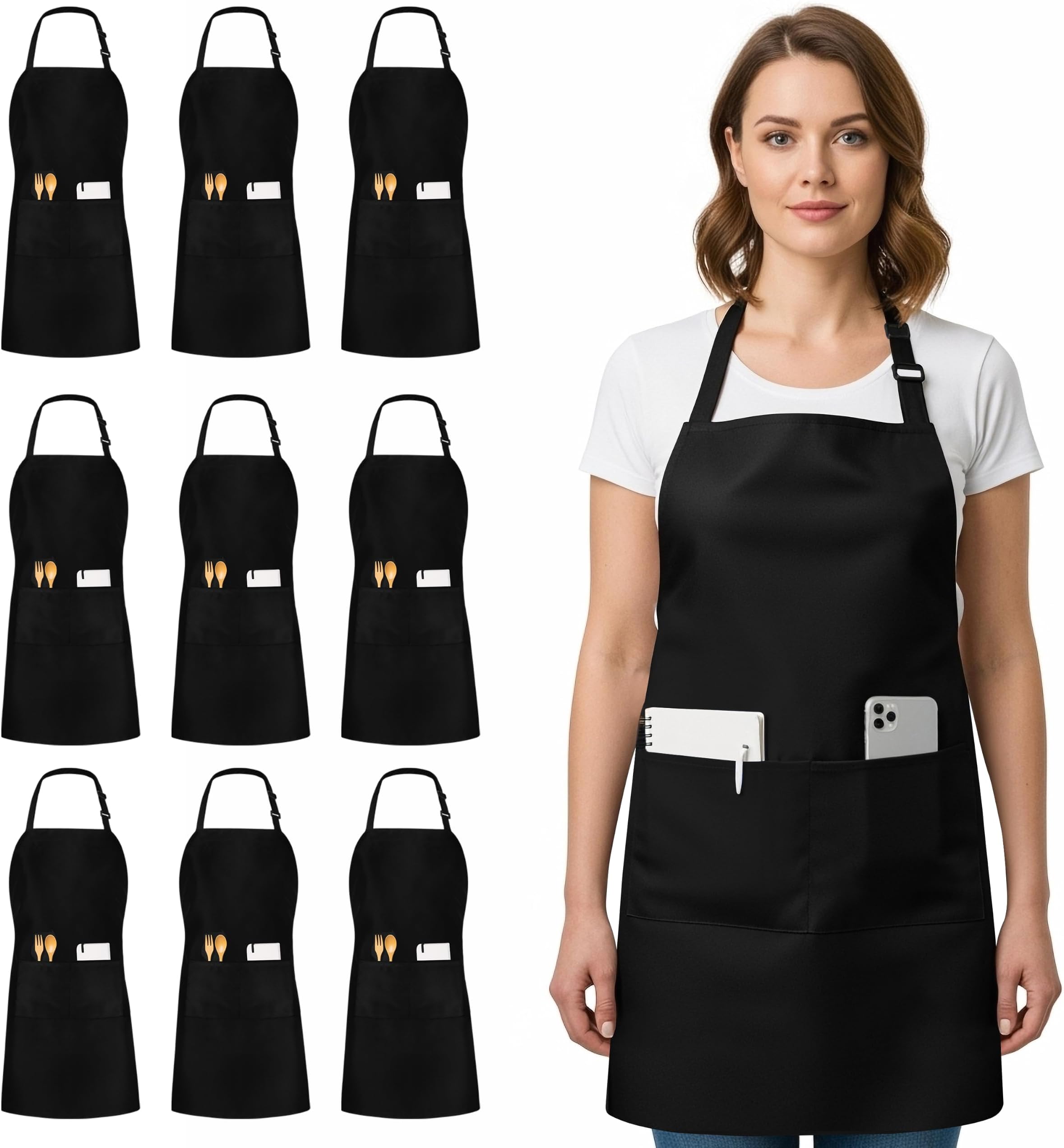 Utopia Kitchen Bib Aprons 10 Pack Adjustable With 2 Pockets 100% Polyester