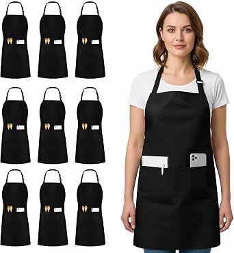 Utopia Kitchen Bib Aprons 10 Pack Adjustable With 2 Pockets 100% Polyester