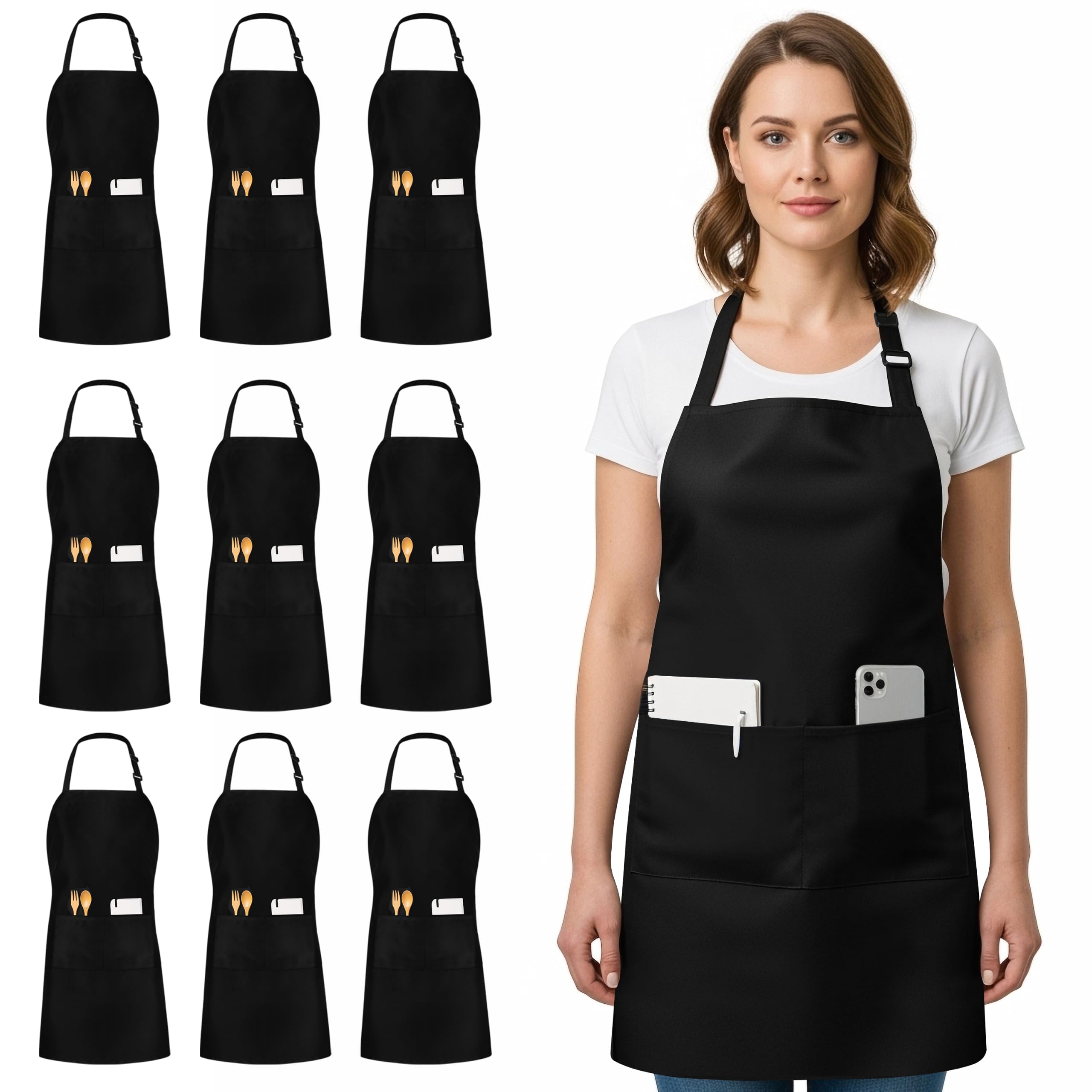 Utopia Kitchen Bib Aprons 10 Pack Adjustable With 2 Pockets 100% Polyester
