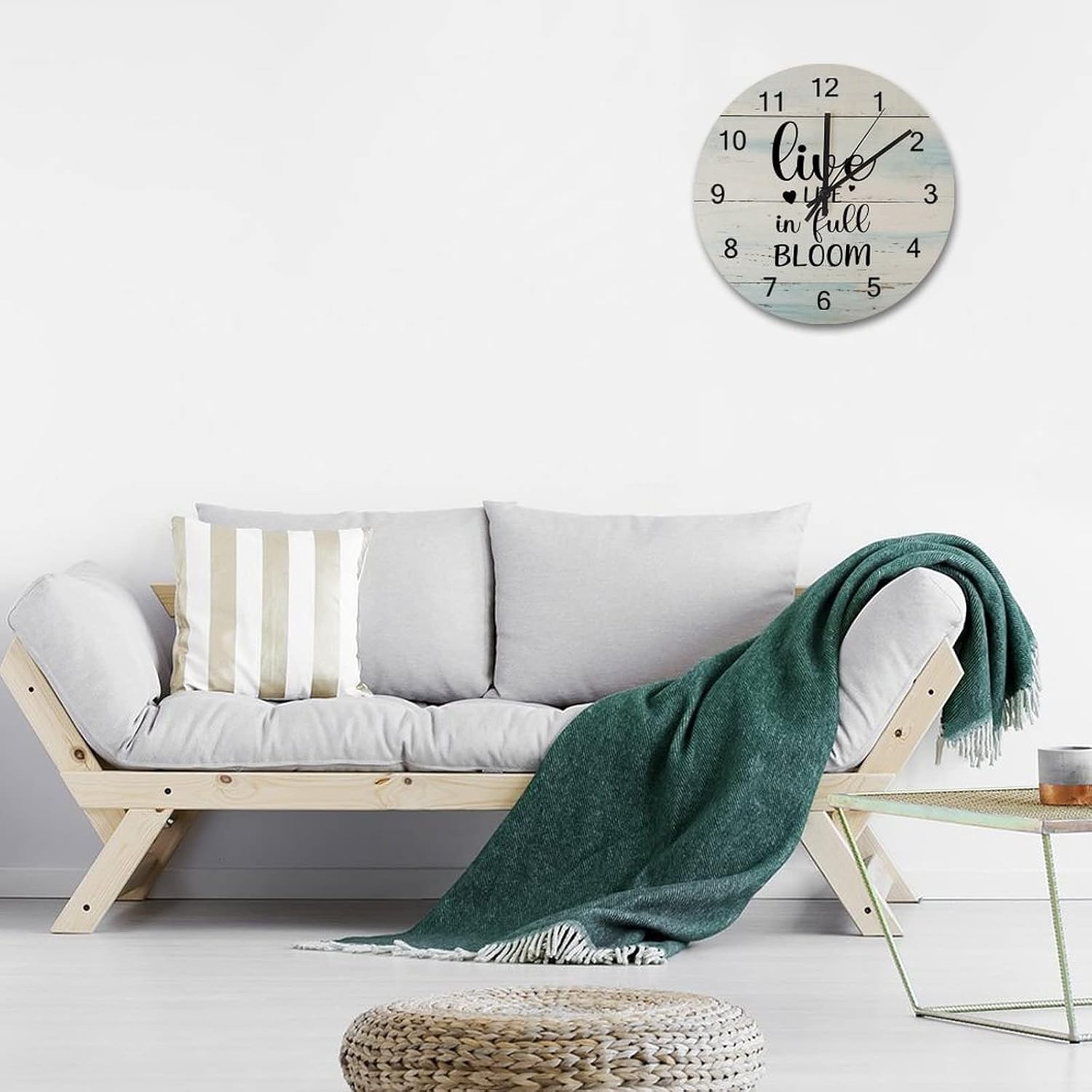 Live Life in Full Bloom Clocks 12 inch, Inspirational Quote Wooden Decorative Silent Non Ticking Round Clock for Dining Room Decor Fathers Day Dad Gifts from Daughter