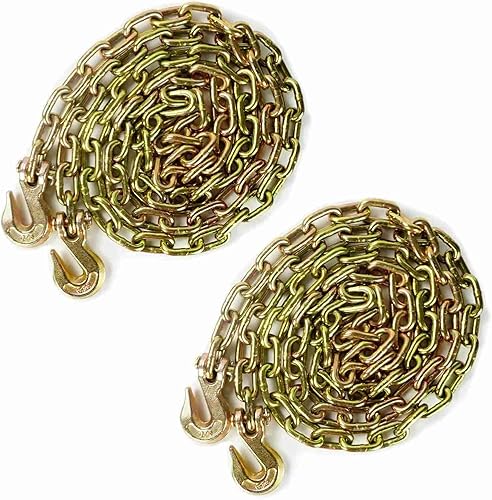 Miniatura 12 de Cadena de carpeta de transporte, cadena de remolque con G70, 3/8 pulgadas x 10 pies, con ganchos de agarre de horquilla, límite de carga de trabajo