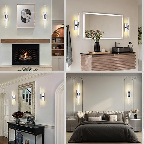 Miniatura 3 de Juego de 2 lámparas de tocador de baño apliques de pared de tubo de cristal base de color níquel luces de pared de baño lámpara de pared de mesita