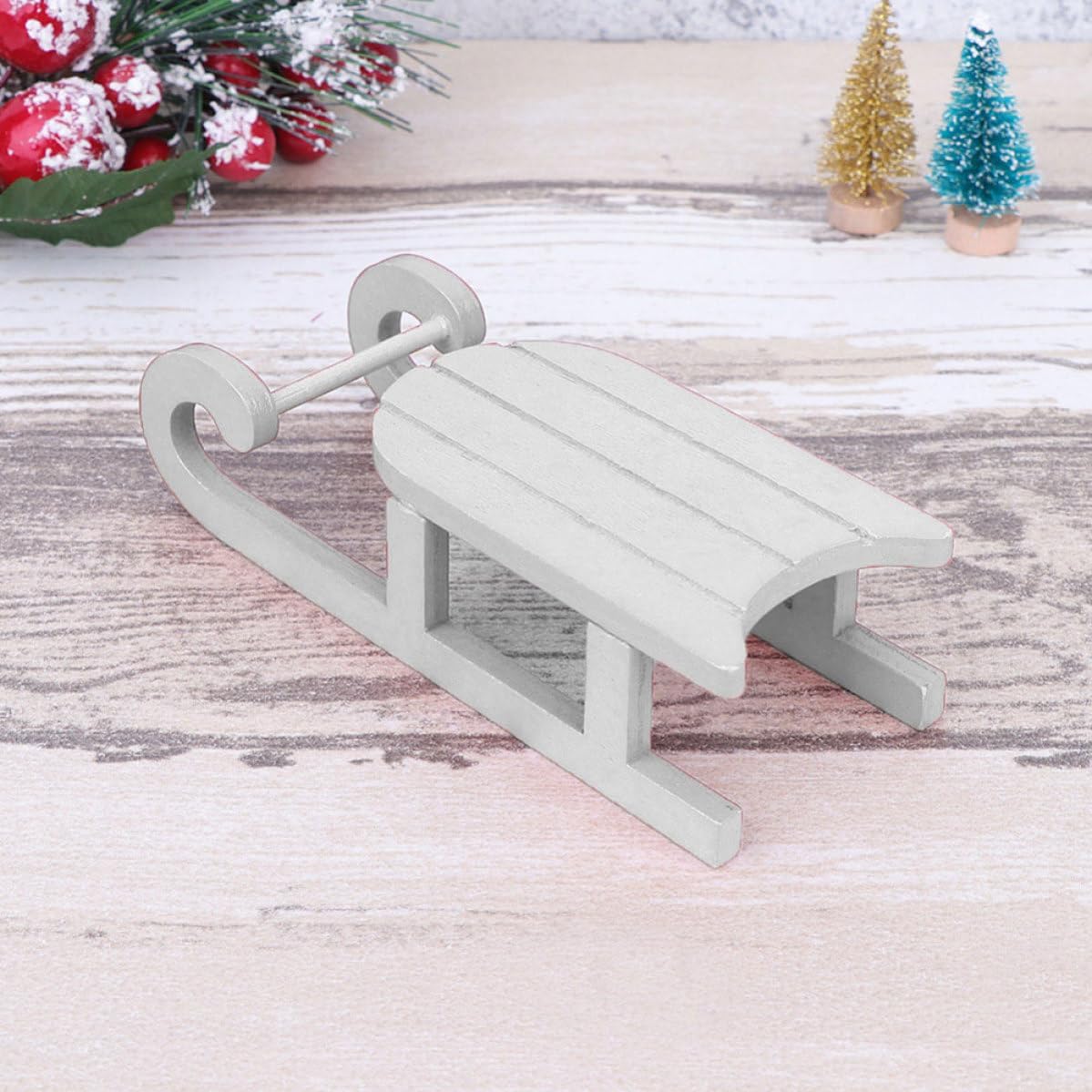 4pcs White Wooden Christmas Sleigh Desktop Ornament for Home Decor