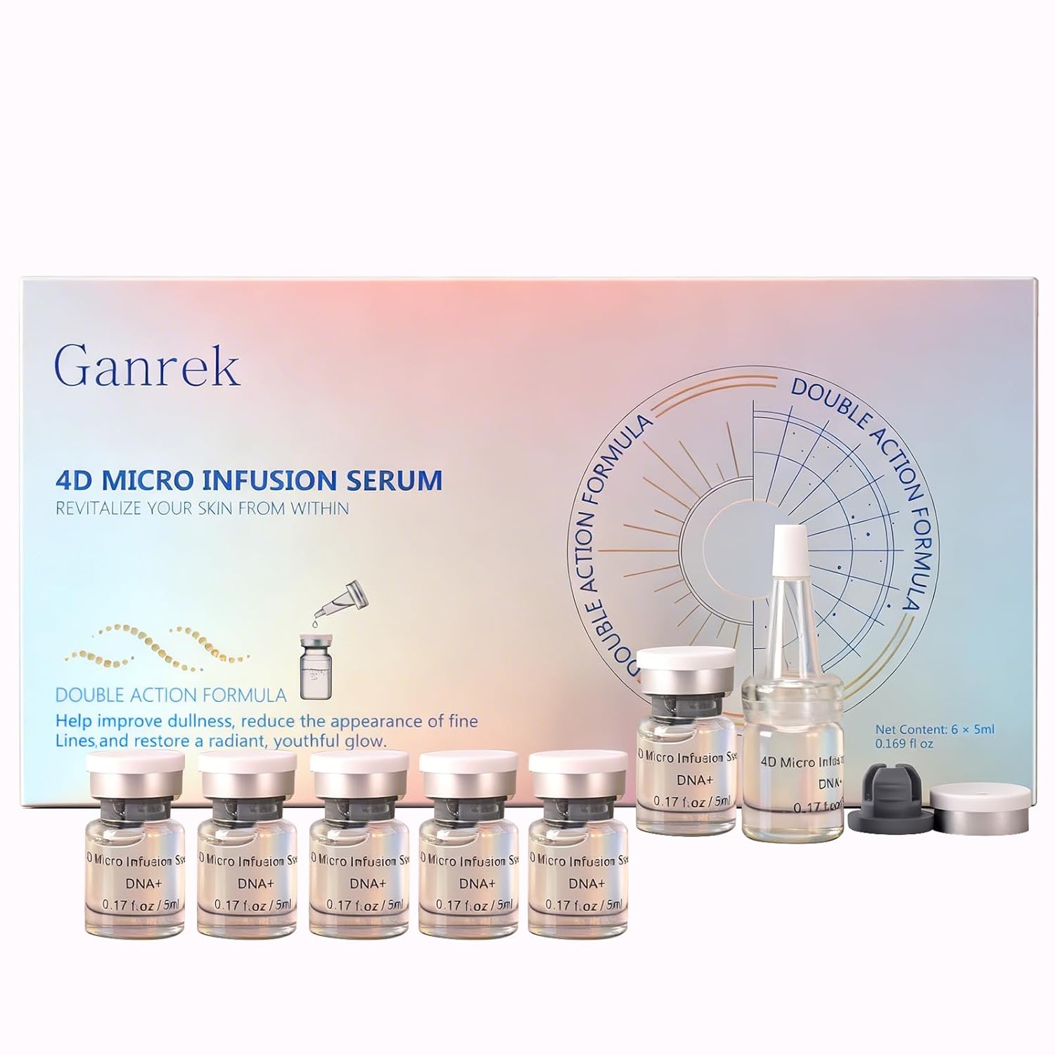 4D Micro Infusion PDRN Serum – Advanced Anti-Aging Hydration with Salmon DNA, Hyaluronic Acid & Peptides, Supports Collagen Appearance & Brightening, 6 x 5ml