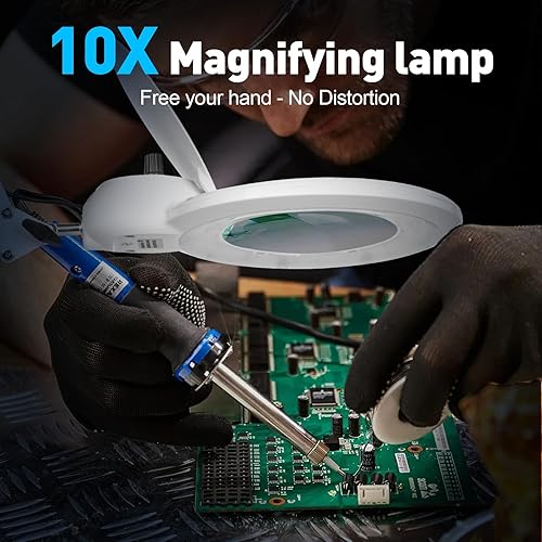 Miniatura 4 de Lupa de 10 veces con luz y abrazadera, lámpara de aumento LED, 2200 lúmenes, cualquier modo de color y atenuación continua, luz de lupa de lente de