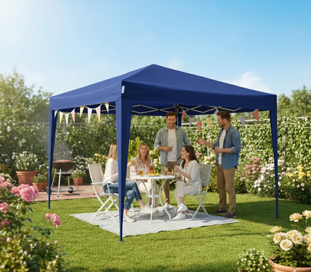 Goodyear - Carpa Plegable de Jardín 3x3m, Cenador Exterior de Acero Robusto, Impermeable con Protección UV30+, Gazebo Plegable para Eventos y Terraza, Incluye Bolsa de Transporte y Estacas (Azul)