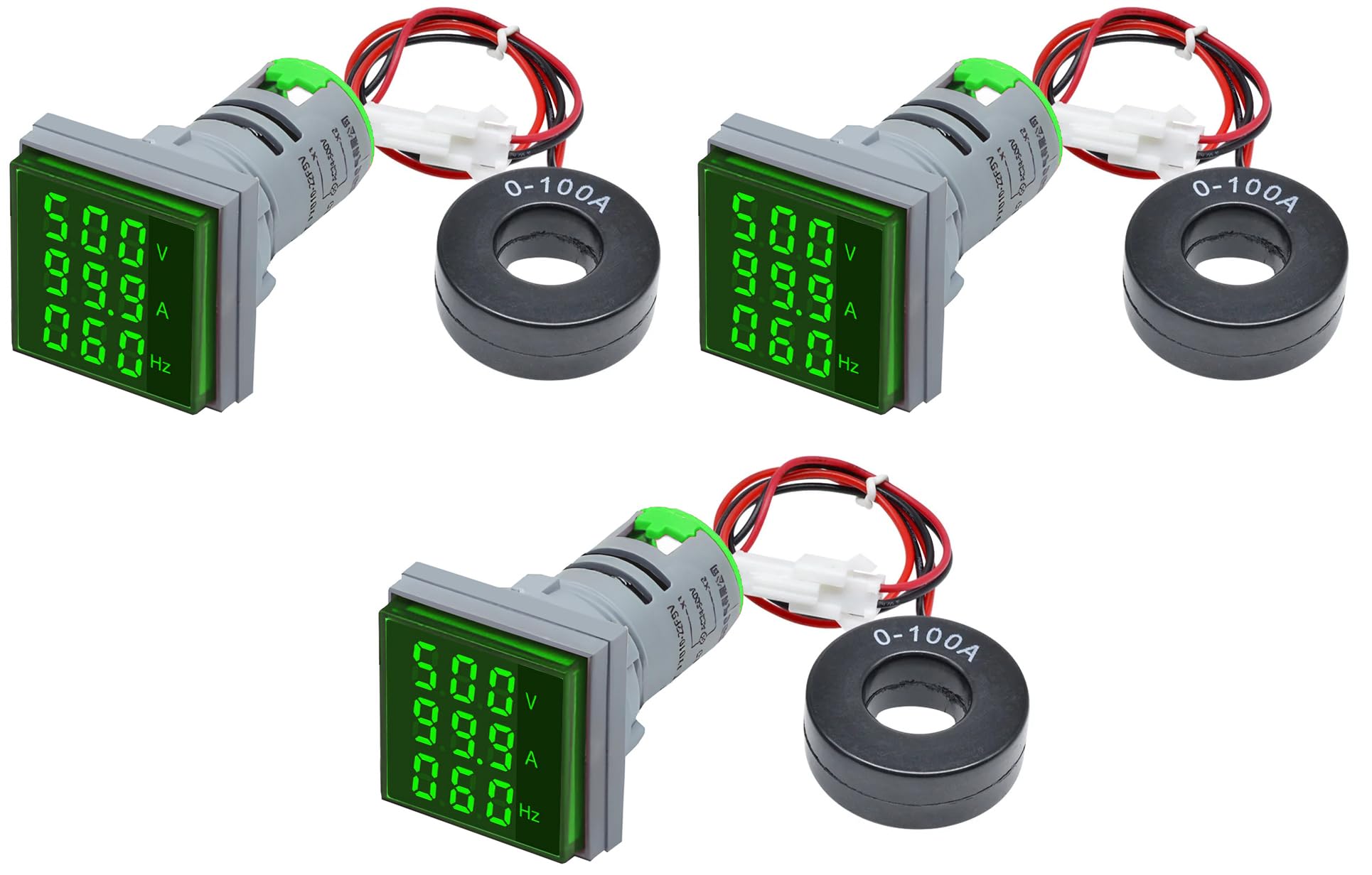 Shockley VAF Meter 50-500V 0-100A AC Current Voltage Frequency Indicator Digital Ammeter Voltmeter 22mm Square Head LED Multi-Function Instrument Monitor Detector Tester (VAF Meter (AC), GREEN, 3)-image-46