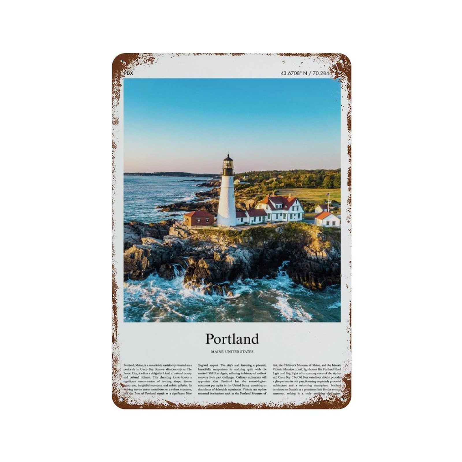 xiaoxiaoshen Portland Maine, United States, USA City Scenery Wall Decor Art Metal Tin Poster Modern Home Decor Art Home Bar Shop Decorations Vintage Sign 30x20cm