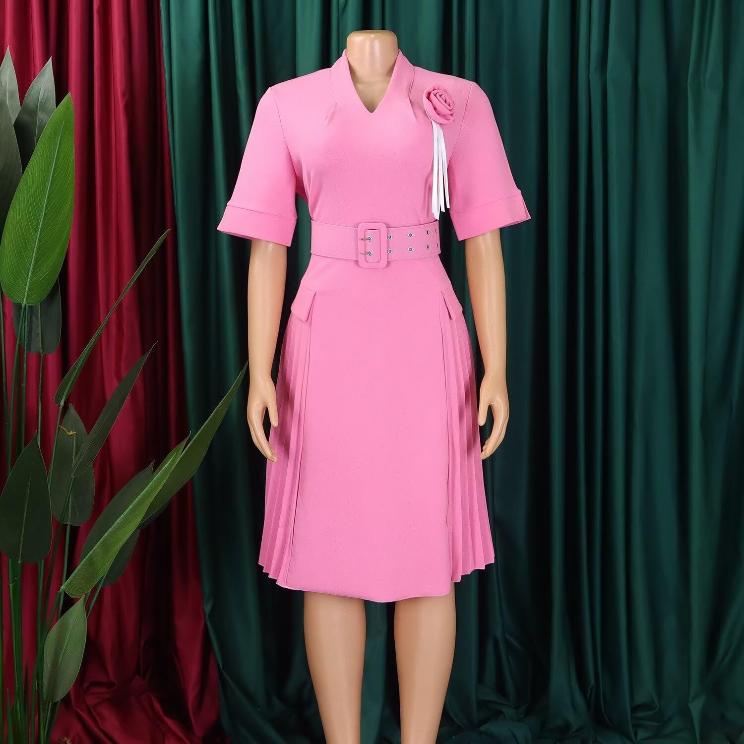 Womens Midi Dresses V Neck Cocktail Church Tea Dresses A-Line Swing Dresses,Casual Party Dress