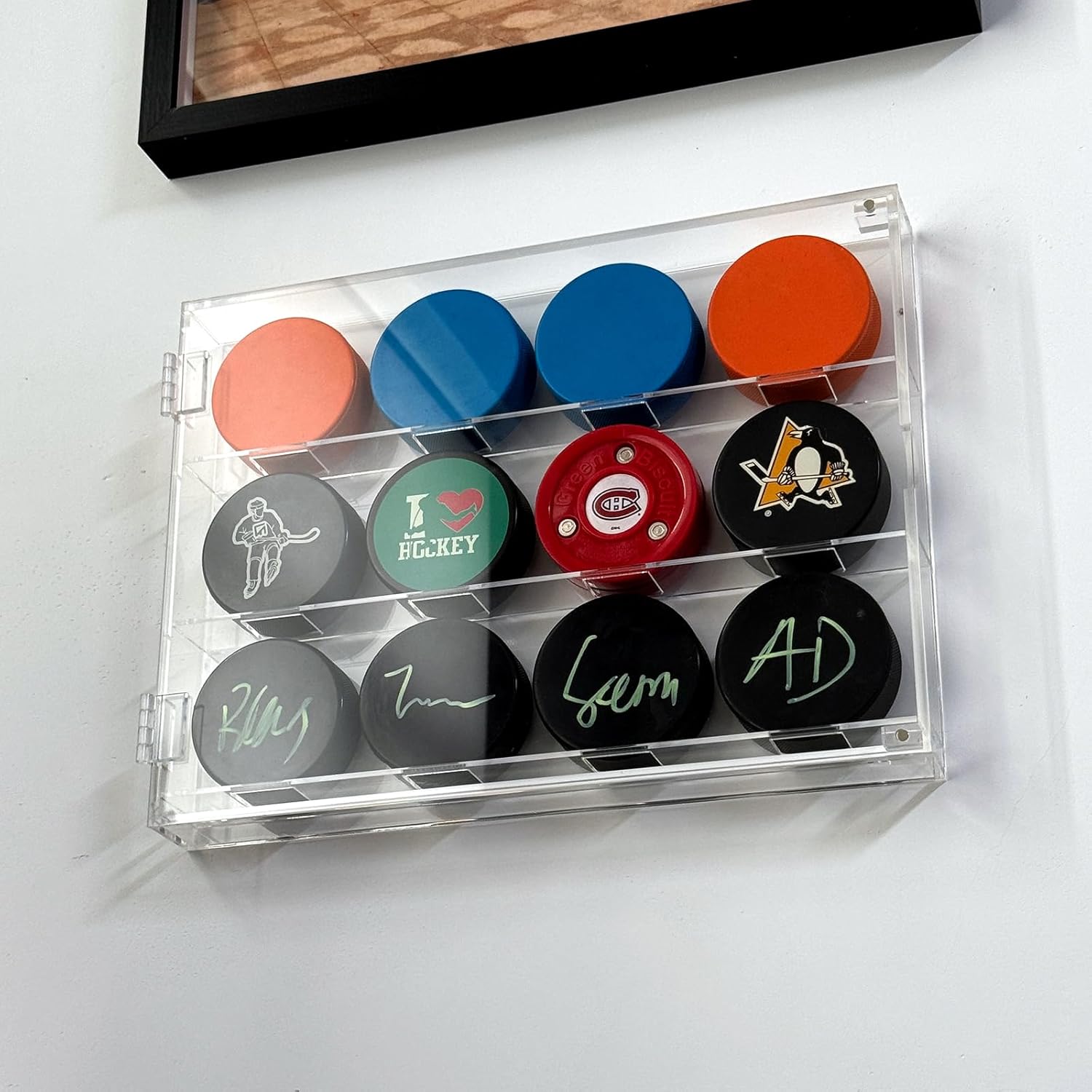 Hockey Pucks Display Case Acrylic Shadow Box Case Wall Mount Desktop for 12 Pucks