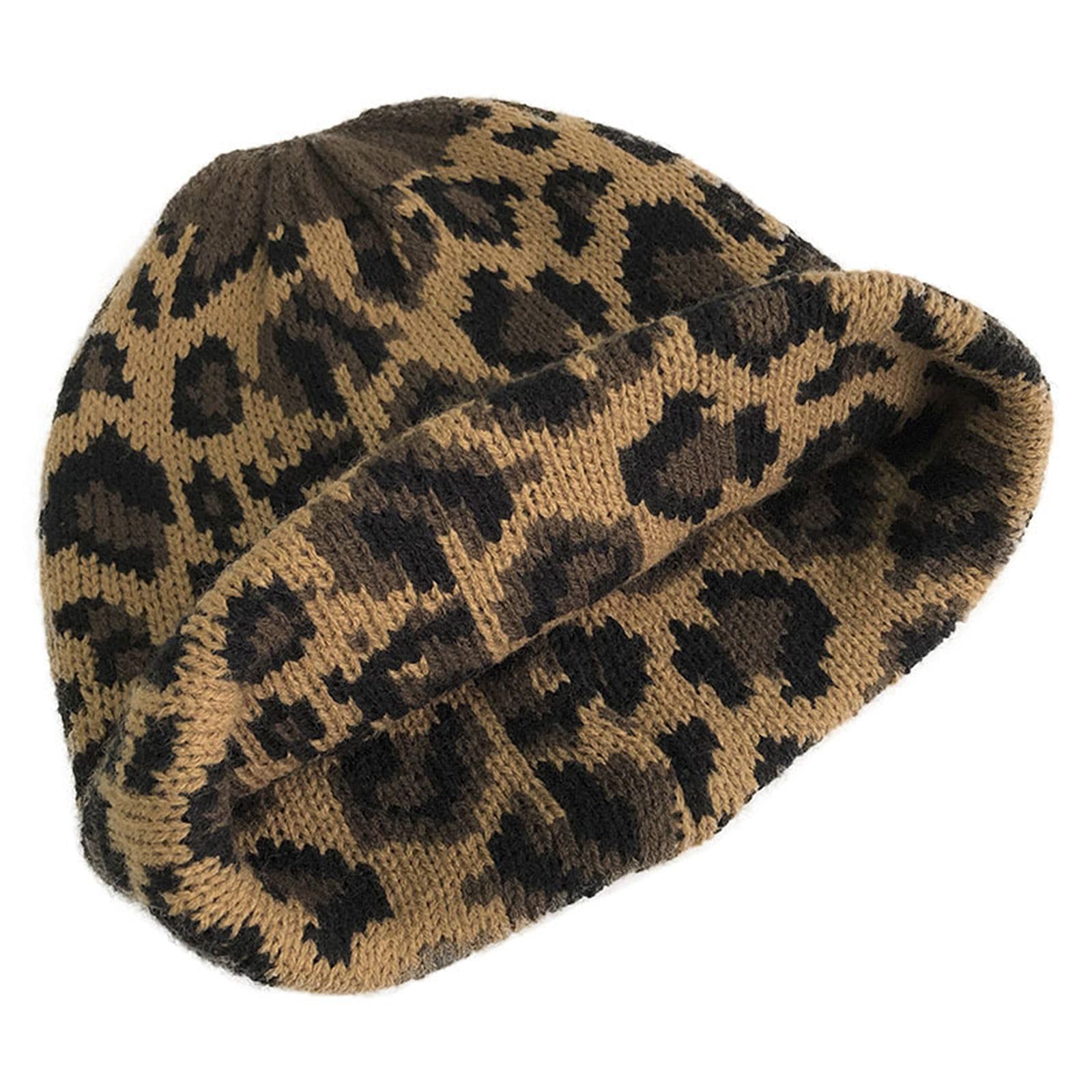 Wygwlg Winter Strickmütze Handschuhe Schal Set, 3 teilig Winter Strickset Leopard Print Warme Mütze Mütze Schal und Handschuhe Damen Mädchen (Color : Brown, Size : 400g)