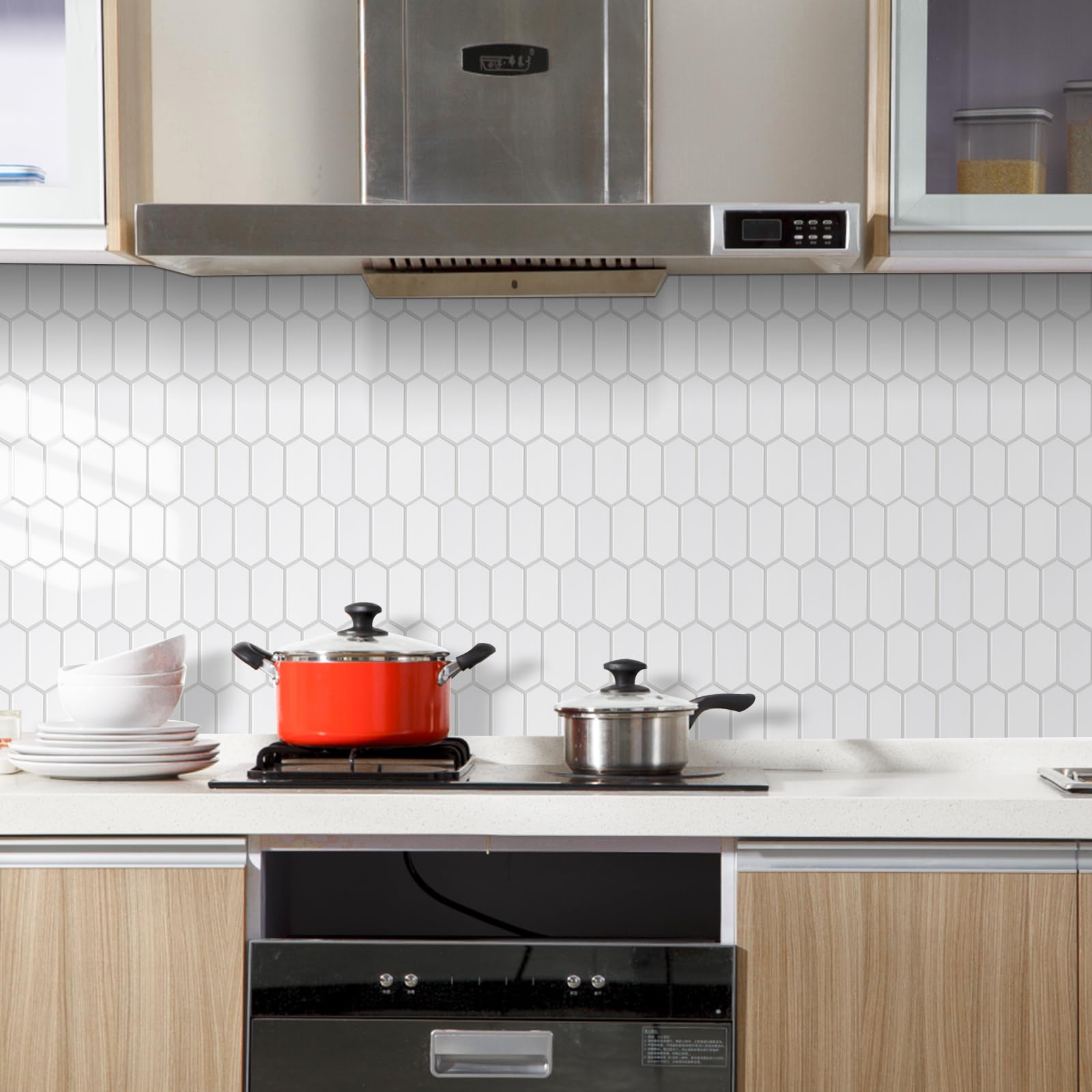 GRIPRO Self-Adhesive Hexagon Backsplash Tiles – 12x12 Green 3D Wall Stickers (4 Sheets) For Kitchen & Bath, Waterproof