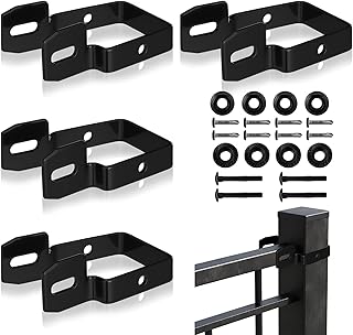 4 Pcs 2 Inch Square Steel Fence Brackets with Screws and Bolts Black Heavy Duty Fence Railing Brackets Metal Connectors for Post and Panel Connection, Accessories of Metal Fencing Border