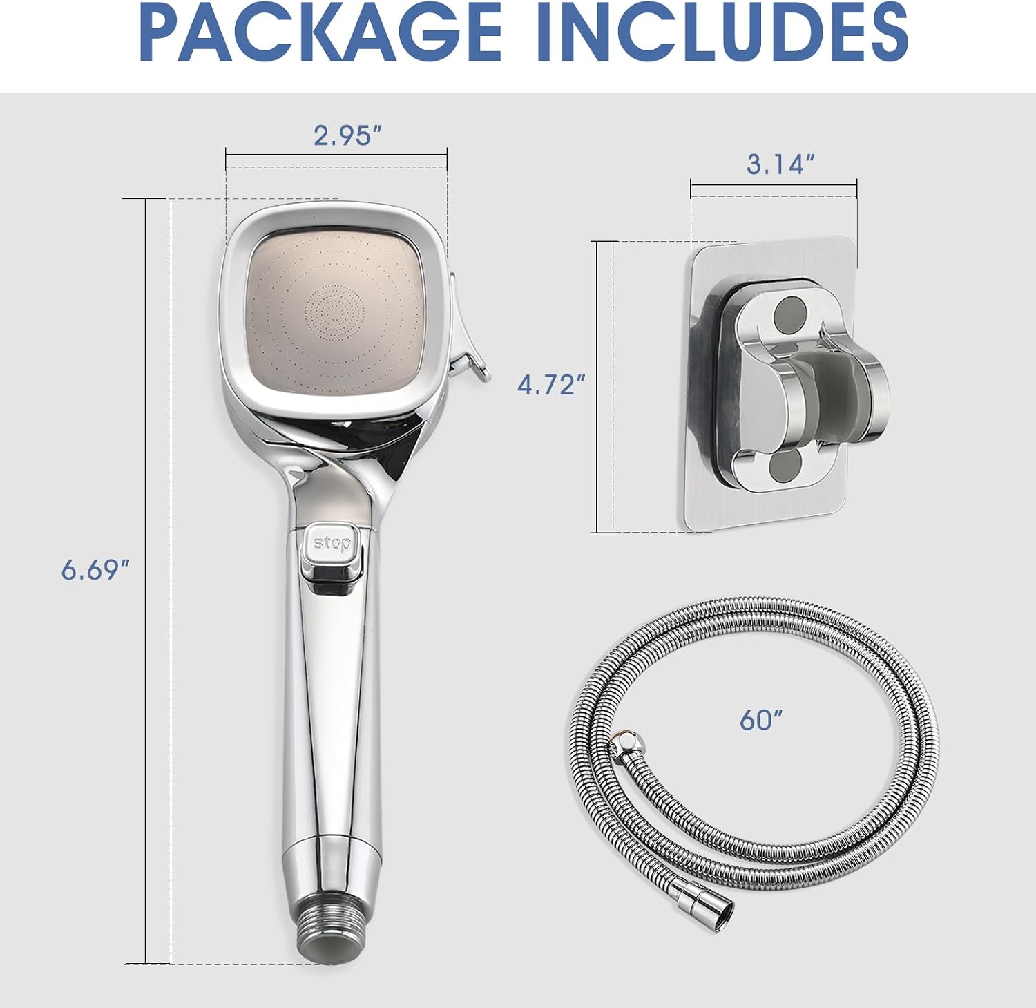 RV Shower Head with Hose and On Off Switch, High Pressure Camper/RV Shower Head Replacement, 4 Setting, 60 inch Hose, Water-Saving, Chrome