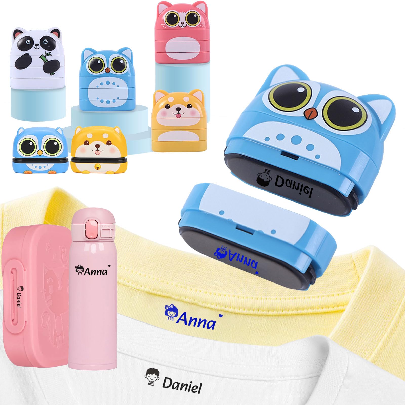 Personalised Name Stamp for Clothes Kids-Customized Double Sided Clothing Stamp with Name,Waterproof Cartoon Pattern Style Name Stamps for Baby Student Clothes
