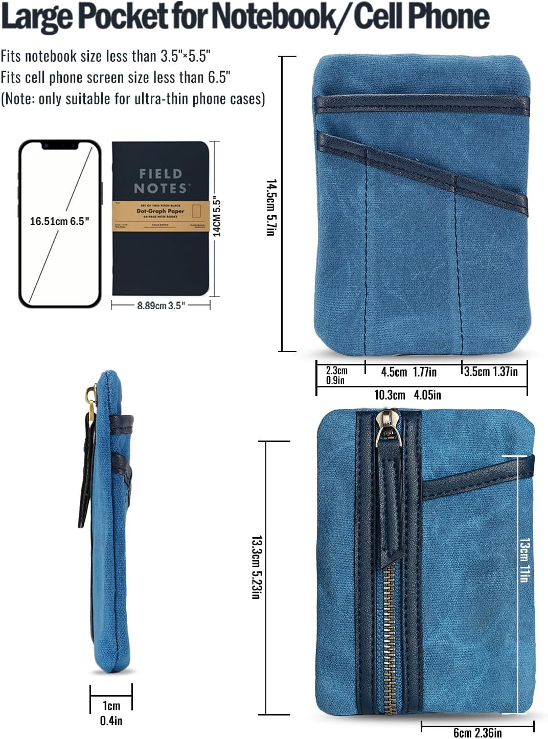 Sayram SP6 EDC Pouch, Waxed Canvas Compact Pocket Organizer, EDC Pocket Pouch for Men, Zippered Pocket Pouch, Mini EDC Organizer for Everyday Carry, Multitool Organizer Pouch (Oil Wax Blue) - Image 5