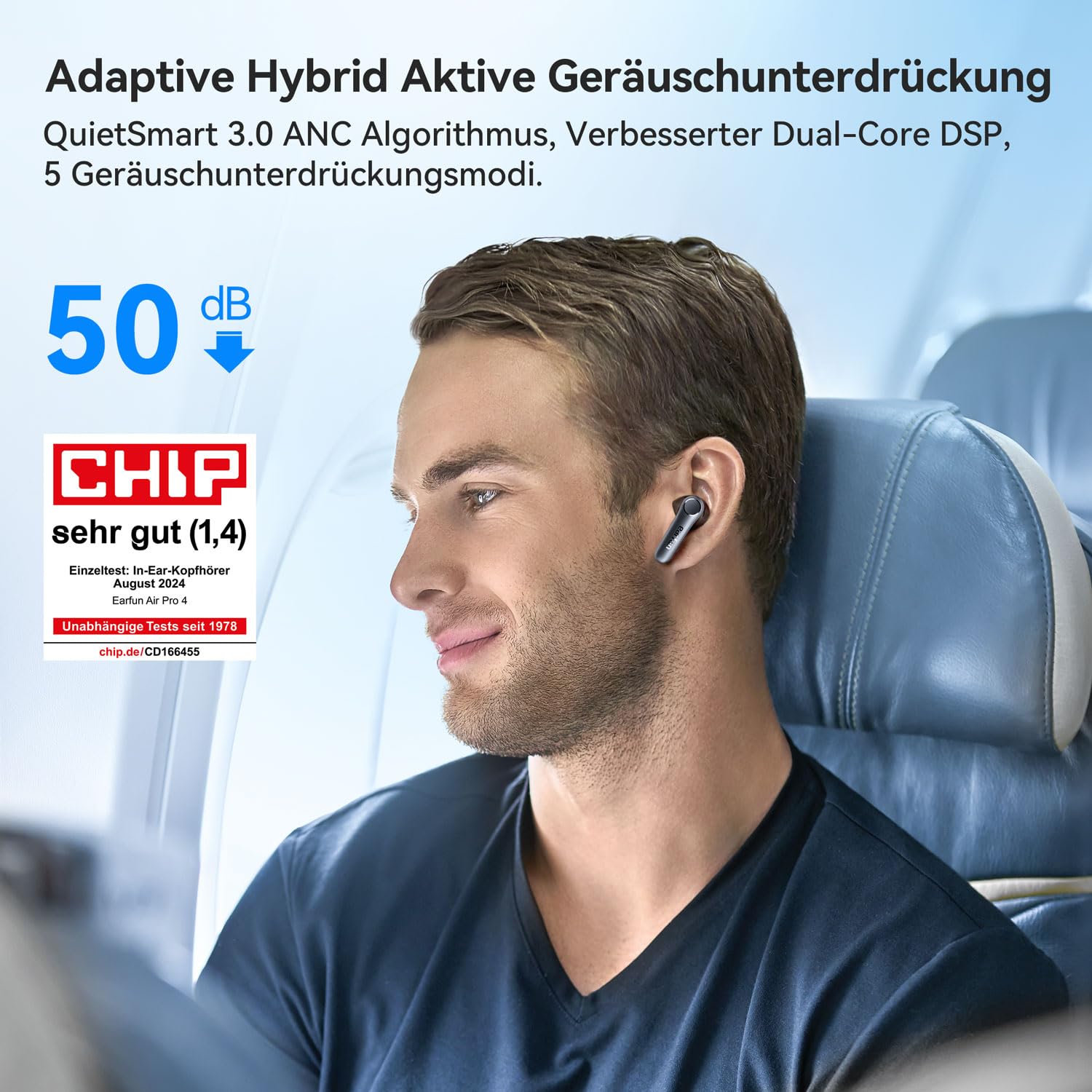 EarFun Air Pro 4 Bluetooth Kopfhörer mit Adaptive Hybride Geräuschunterdrückung, aptX Lossless, Hi-Res Audio, LDAC, 6 Mikrofone cVc 8.0 KI Anrufe, 52H Akku, Multipoint, Bluetooth 5.4, In-Ear Detection