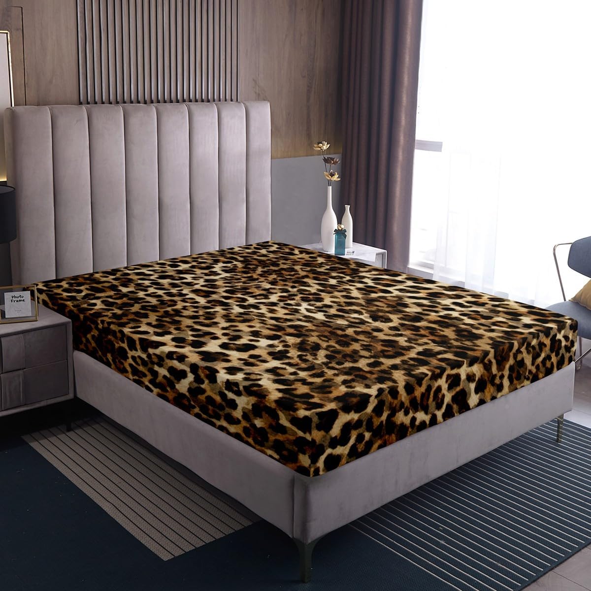 Feelyou Kids Brown Leopard Bedding Set Twin Size, Cheetah Print Bedding Set Safari Fitted Sheet Boys Girls Animal Fur Teens Bedroom Decor Lightweight Bed Set (No Flat Sheet)