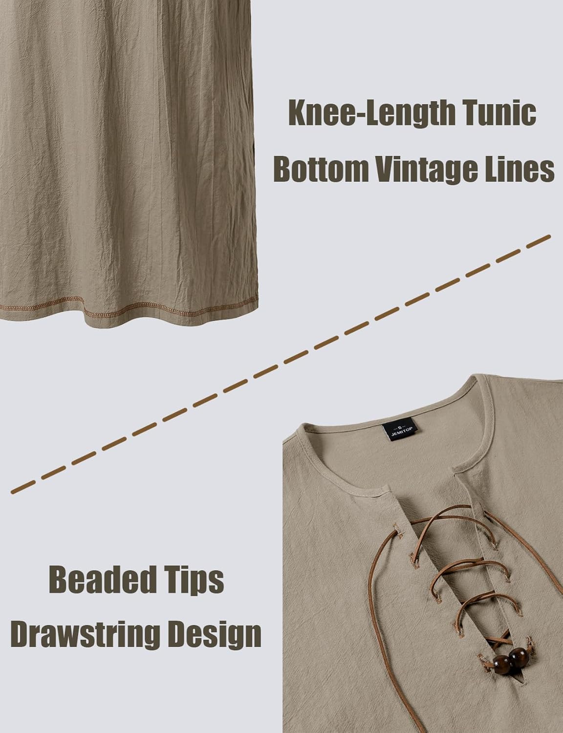 JEMITOP Men's Renaissance Pure Cotton Lace Up Tunic Costume Sleeveless Shirt Pirate Medieval Viking Vest Without Belt - Image 5