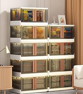 Storage Bins with Lids 3 Pack - Collapsible Plastic Bins, 8.4 Gal Folding Storage Box, Stackable Storage Bins for Closet Organizer, Double Open Kitchen Container