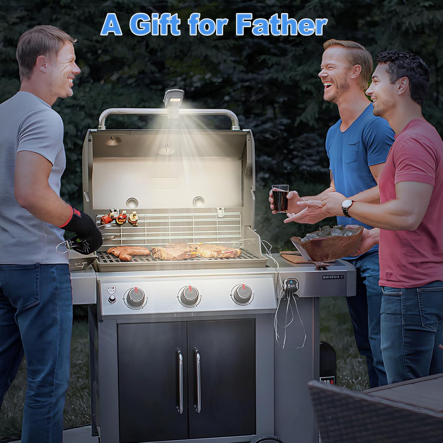 Rechargeable Grill Lights for Outdoor Grill for Weber Genesis Spirit Summit Handle Accessories BBQ Lights 360°Flexible Rotation, 2 Lamp Beads Higher Brightness, Type-C Charging