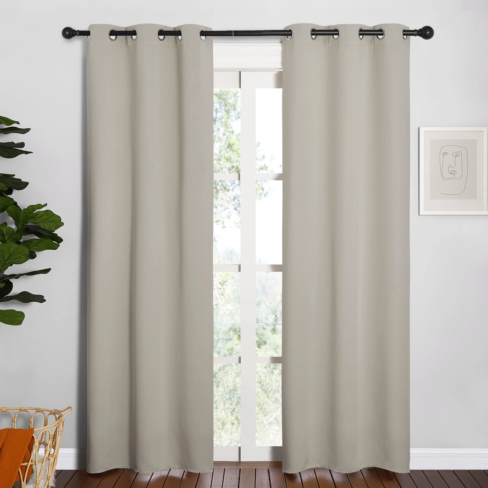 NICETOWN Blackout Curtains for Bedroom, Thermal Insulated Curtains &amp; Drapes with Grommet Top for Living Room, Privacy Window Treatment Draperies (Natural, 34 W by 84 L, Set of 2)