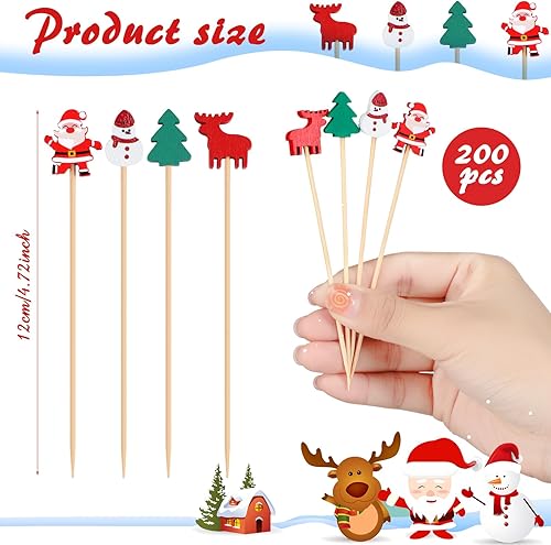 Miniatura 2 de WILLBOND Púas de cóctel de Navidad de 4.7 pulgadas, palillos de dientes de bambú de frutas surtidas, palillos de dientes decorativos, palillos de