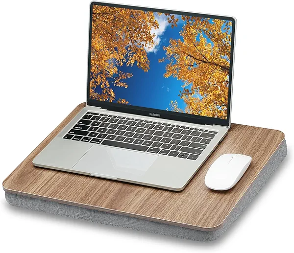 ZEAPTAC Lap Desk with Pillow Cushion, Portable Laptop Bed Desk, Fits up to 15.6 inch Laptop, Lap Stand for Bed & Couch & Carpet, Book Tablet/Drawing Board - Dark Brown Wood