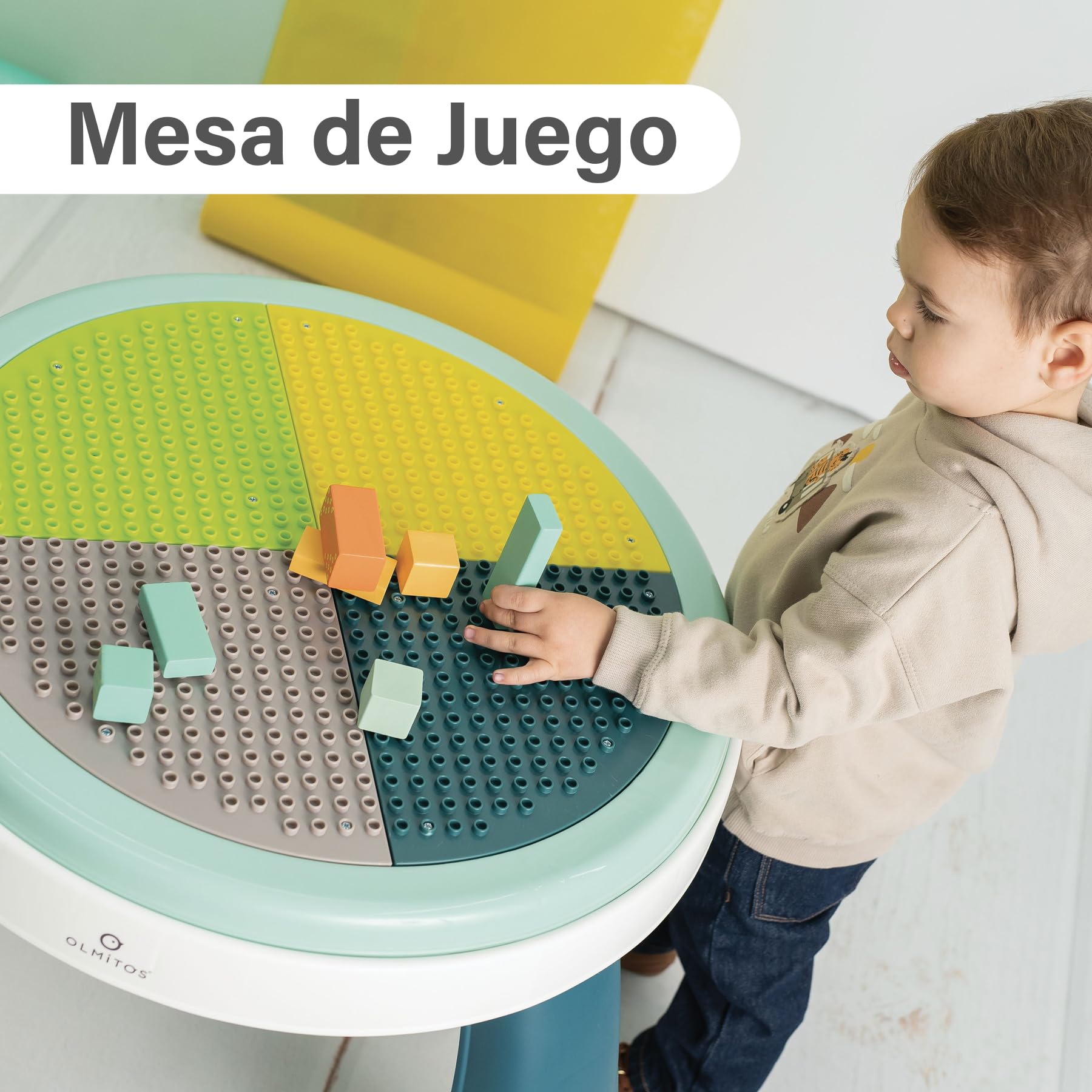 Olmitos - Centro de Actividades 2 en 1 para bebé con Saltador CROK - Mesa de Juegos y Juguetes Desmontables | Asiento Giratorio 360º y Plataforma Ajustable (Dots)