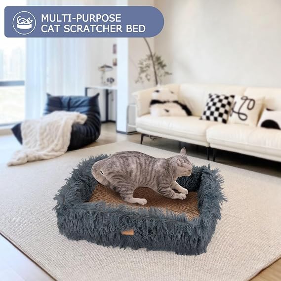 Cat Lounge Scratcher Box with Removable Cardboard (Dark Grey)