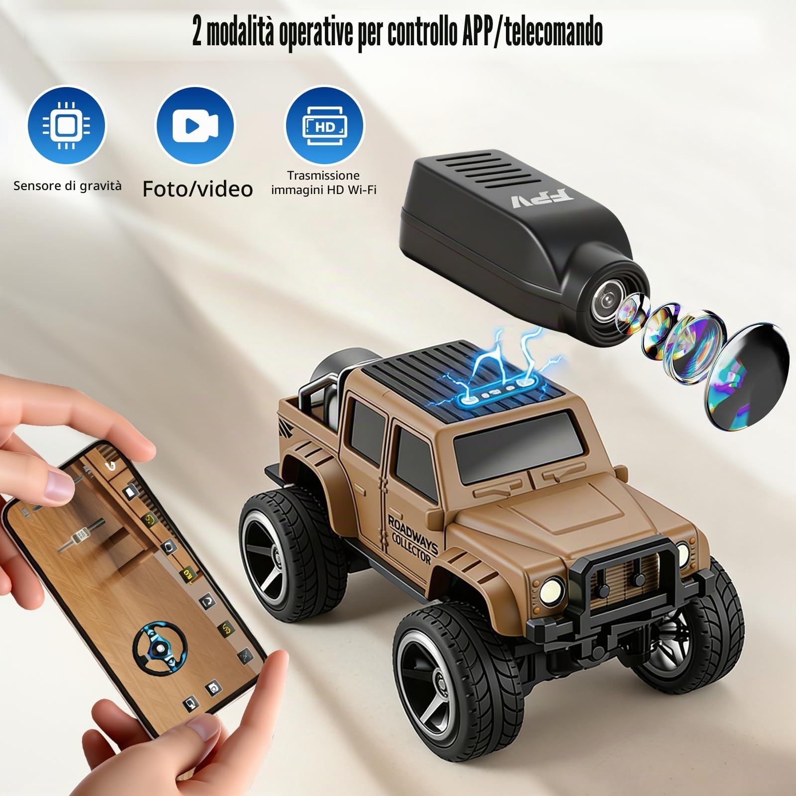 OBEST Auto Telecomandata con Fotocamera, 2.4 GHz Camion Radiocomandato, Controllo App, Trasferimento di Foto WiFi, 2 Modalità di Velocità, Carrozzeria Fuoristrada, Camion per Adulti Bambini